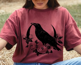 Raben Shirt Rabe Rabe und Mond Shirt Gothic Shirt Dark Academia Shirt Poetcore Shirt Rose Shirt Crow Shirt Dark Feminine Gothic TShirt