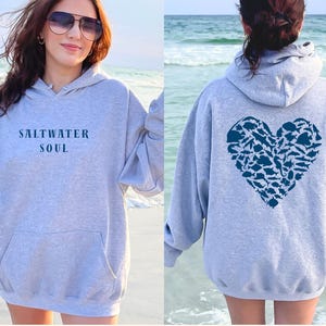 Ocean Print Heart Hoodie Whale Shark Hoodie Shark Hoodie Beach Hoodie Dolphin Shirt Fish Tshirt Preppy Hoodie Oceancore Beachy Sweatshirt