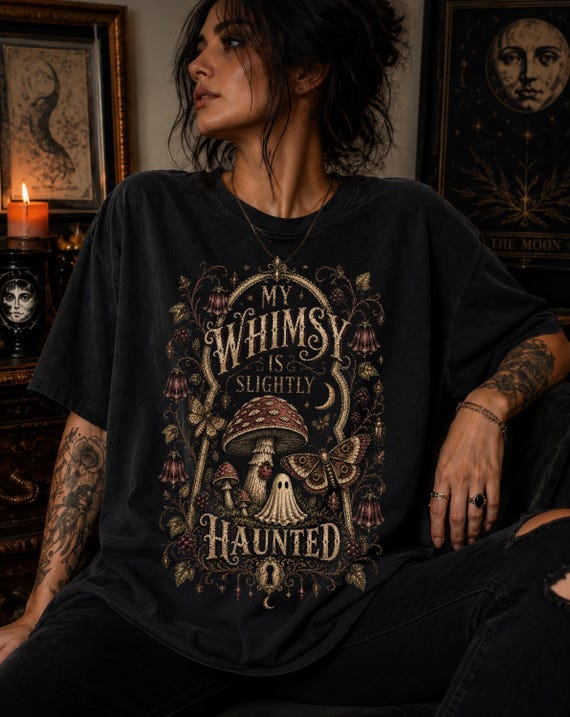 whimsy shirt haunted shirt ghost shirt whimsy goth mushroom halloween shirt goblincore witchy things whimsigoth clothing macabre moth shirt