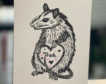 Handmade Opossum Valentine’s Day Card