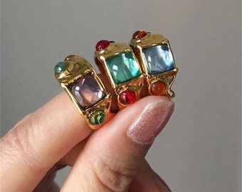 Multicolour gold ring, Aesthetic Gold gemstone ring, Colourful crystal ring, Statement ring, Trendy ring, Gold Chunky Ring, Gift for her