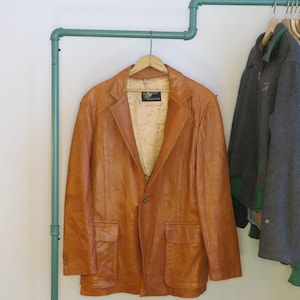 1960s Silverwoods Leather Two Pocket Blazer Suit Jacket size M
