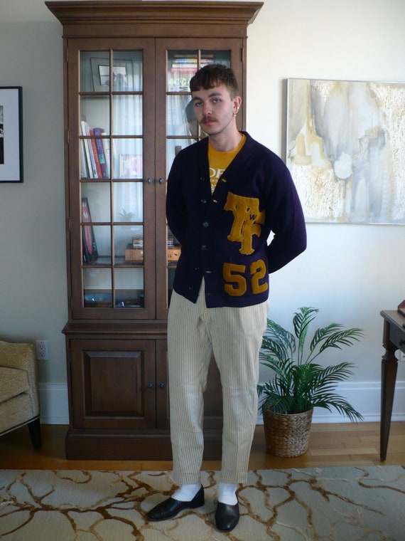 1950s Navy Varsity Cardigan - image 3