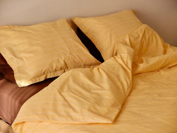 DARA - Striped Duvet Set Yellow unbleached Ranforce 100% Cotton