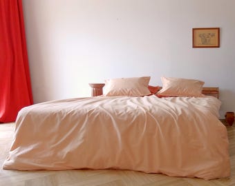 SOPHENE - Duvet set Plain Pale Pink Nude Peach unbleached 100% Natural Cotton luxury bed sheets bedding set duvet cover and pillowcases