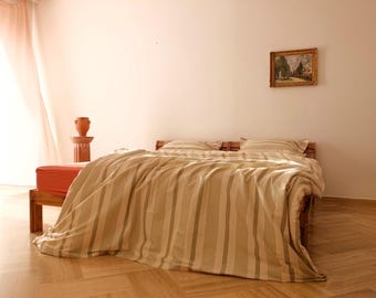TAURUS - Striped Duvet Set Off-white, Green & black unbleached Ranforce 100% Cotton
