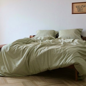NINEVEH - Striped Duvet Set Green unbleached Renforce 100% Cotton