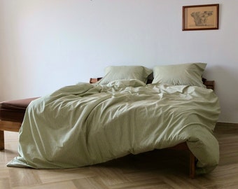 NINEVEH - Striped Duvet Set Green unbleached Renforce 100% Cotton