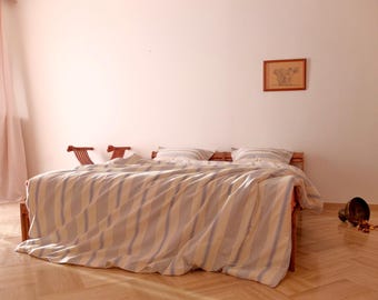 CHALDEA - Striped Duvet Set Off-white, Blue unbleached  Ranforce 100% Cotton