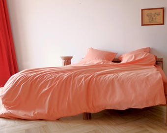 AMIDA - Duvet Set Coral Plain unbleached Ranforce 100% Cotton