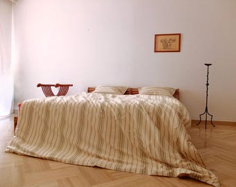 ZAGROS - Striped Duvet Set Off-white & Green unbleached Ranforce 100% Cotton