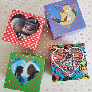 Valentine's Day cube box, Valentine's Day, Shrek, Avengers, UP, Simpsons, Love, Spanish
