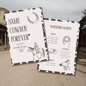 Invito e itinerario a tema per l'addio al nubilato "Same Cowboy Forever"