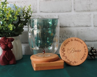 Dessous de verre en bois personnalisés | Ensemble de sous-verres gravés personnalisés | Cadeau de fiançailles | Cadeaux nuptiales de douche | Cadeaux de mariage | Cadeaux pour couples