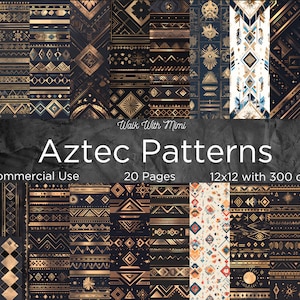 Aztec Digital Paper, Western Papers, Pattern Background, Western Journal, Digital Kit, Junk Journal Kit, Black And Gold Digitals, Printable