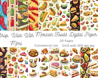 Papier numérique mets mexicains, mardi tacos, motifs, haute qualité, 20 pages, Jpgs, usage commercial, téléchargement immédiat