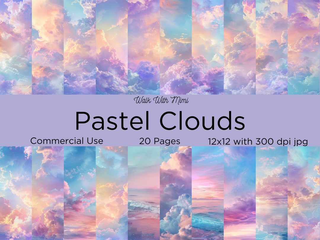Pastel Clouds Digital Paper, Textured Background, Skies Scrapbook Paper ...