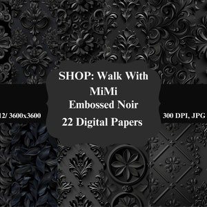 Carta digitale goffrata nera: bellissimi motivi per scrapbooking, artigianato, cartoline e progetti fai da te - Download istantaneo, alta risoluzione.