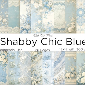 Shabby Chic Blauw Digitaal Papier, Junk Journal Paper, Shabby Chic Style, Journal Supplies, Crafting Paper Pack, Scrapbook Papier 12x12