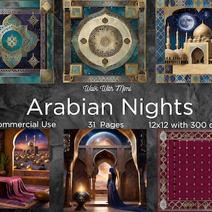 Pacote de papel digital Arabian Nights, Oriente Médio, cenário do palácio, padrões, download instantâneo