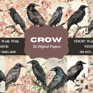 Crow Digital Paper Pack: splendida carta per scrapbooking, artigianato, biglietti e progetti fai da te - download immediato, alta risoluzione.