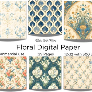 Carta digitale floreale: bellissimi modelli per scrapbooking, artigianato, cartoline e progetti fai da te - Download istantaneo, alta risoluzione.