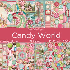 Süße Fantasie: Candy World Digital Papier, 31 Seiten, Bonbon, Fantasy, Süßwaren, Desserts, Rosa, Candy Houses, Printable, Scrapbook Papier