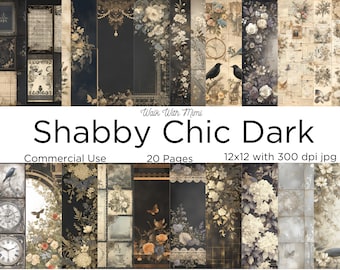 Shabby Chic Dark Floral Digital Paper, Junk Journal Paper, Shabby Chic Style, Journal Supplies, Crafting Paper Pack, Scrapbook Paper 12x12