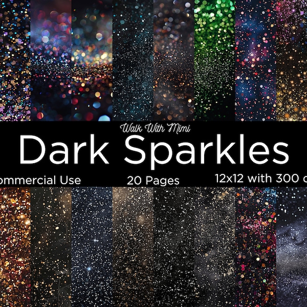 Dark Sparkles Digital Paper, Glitter, Sparkles, Dark Background, Wallpaper, Junk Journal Paper, Scrapbook Paper, 12x12 digital Paper