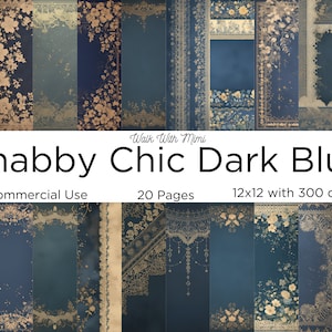 Shabby Chic Dunkelblaues Digitales Papier, Junk Journal Papier, Scrapbook Papier 12x12