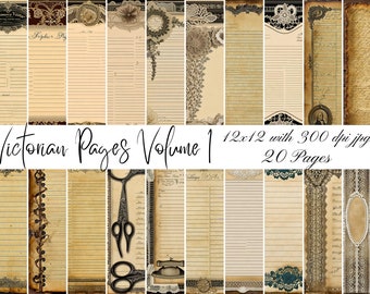 Vintage Papers Volume 1, Digital Papers, Vintage, 20 Pages, 12 x 12, Print