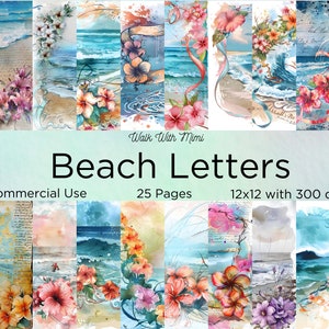Papel Digital Cartas de Playa, Verano, Océano, Paisaje, Imprimible, Kit Digital, Diario Basura, Diario de Playa, Descarga Instantánea