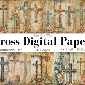 Croix papier numérique, chrétien, journal de prières, papier journal indésirable, journal de voyage, papier de scrapbooking, 12 x 12, 20 pages
