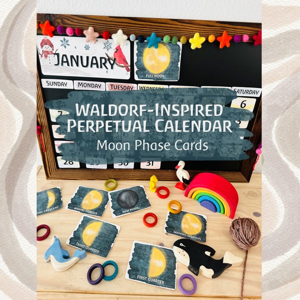 Watercolor Waldorf-Inspired Perpetual Calendar: Moon Phase Cards