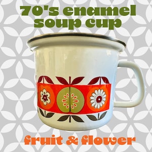 Vintage Enamel Tea Pot, Retro Daisy Apple Design, 1960s Portugal