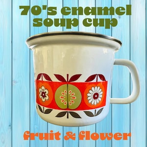 Vintage Enamel Tea Pot, Retro Daisy Apple Design, 1960s Portugal