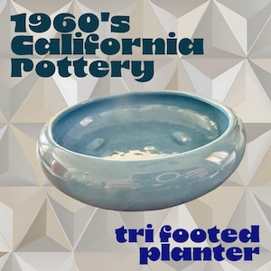 Vintage California Pottery Planter: 1960s Cornflower Blue Ceramic Dish