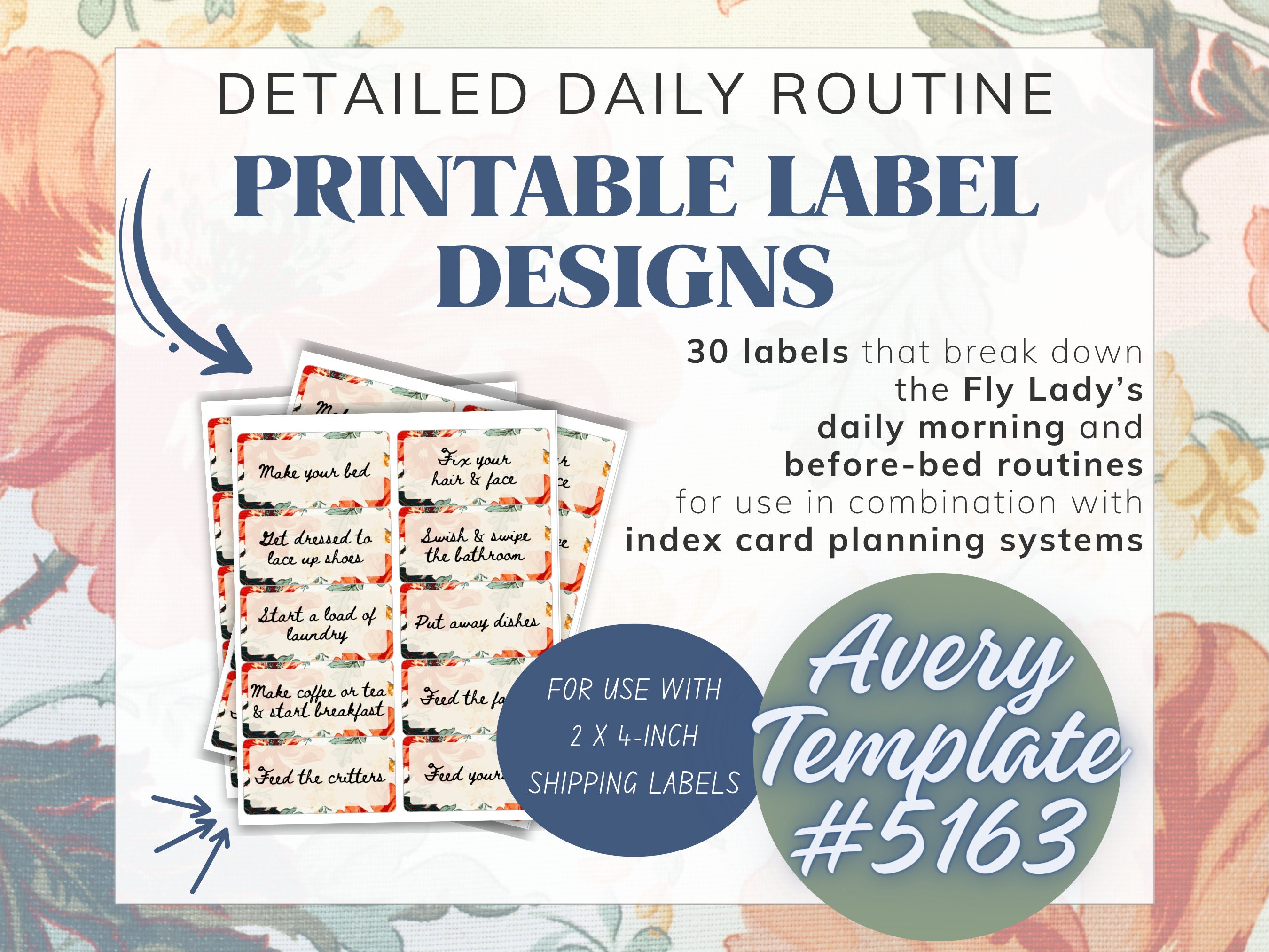 My Daily Routine Label Floral Detailed Daily Routine Printable 2x4