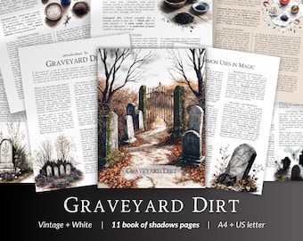 Friedhofsschmutz Grimoire PDF - Friedhofsmagie, Geistergaben, Knochen Überlieferungen und Todeshexerei, druckbare Seiten für das Buch der Schatten