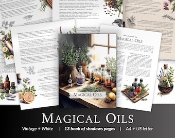 Essential Oils Grimoire – 57 Oils and Their Magical Uses, Printable Witchcraft Reference Pages, Book of Shadows PDF, Plant Spirit Index