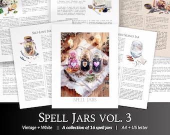 Spell Jar Recipes – Grimoire Pages with 16 Jar Spells, Magical Ingredients, Ritual Uses & Step-by-Step Layering Guide for Book of Shadows