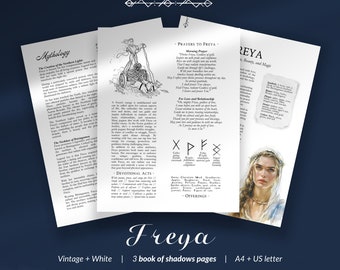Freya Goddess, Freya book of shadows printable, Book of Shadows, Norse Goddess pages, Freya Grimoire Pages, Printable BOS, Grimoire Pages