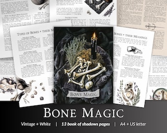 Páginas del Grimorio de Magia de Huesos (PDF): Trabajando con Huesos en Brujería, Conexión Espiritual, Símbolos Óseos, Imprimible para el Libro de las Sombras