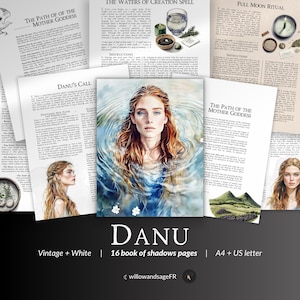Danu Grimoire Pages PDF – Celtic Goddess of Rivers, Creation, Ancestral Magic, Irish Mythology Printable for Book of Shadows
