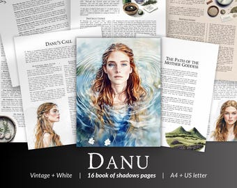 Danu Grimoire Pages PDF – Celtic Goddess of Rivers, Creation, Ancestral Magic, Irish Mythology Printable for Book of Shadows