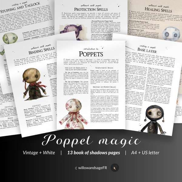 Poppet Magic, Poppet Grimoire, Magic Poppet Pages, BOS Pages, Magic Dolls, Book of Shadows, Grimoire Pages, Poppet Magic Spells, Voodoo Doll