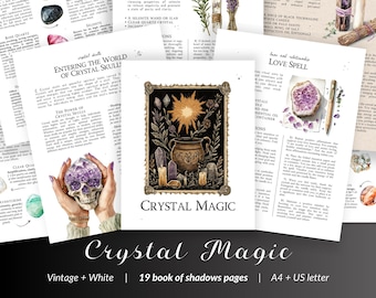 Crystal Magic Grimoire Pages, Book of Shadows Printable for Crystal Uses, Meanings, and Witchcraft Reference, Digital BOS Pages Download