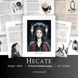 ヘカテ女神の影の書のページ - クロスロードマジック、降霊術の魔女、月の魔法、ギリシャの魔術グリモアの印刷物、神の仕事