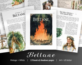 Páginas imprimíveis do Grimório de Beltane, Livro das Sombras da Bruxaria do Festival do Fogo, Celebração de Maio, Rituais Pagãos e Magia Sazonal para Bruxas