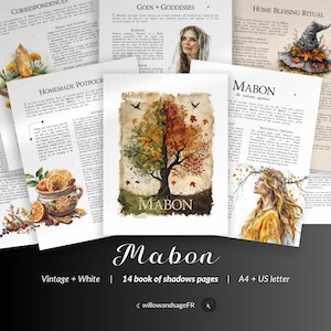 Grimoire de Mabon à imprimer – Pages du Livre des ombres pour l'équinoxe d'automne, rituels de sorcellerie d'automne, reflets saisonniers et magie du sabbat